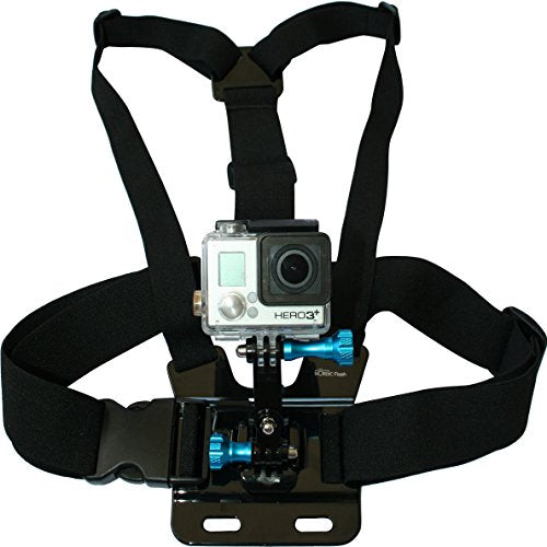 Chest Mount Harness for GoPro Cameras - Adjustable Body Strap Rig + 3-Way Adjustment Base with Aluminum Thumbscrew Kit